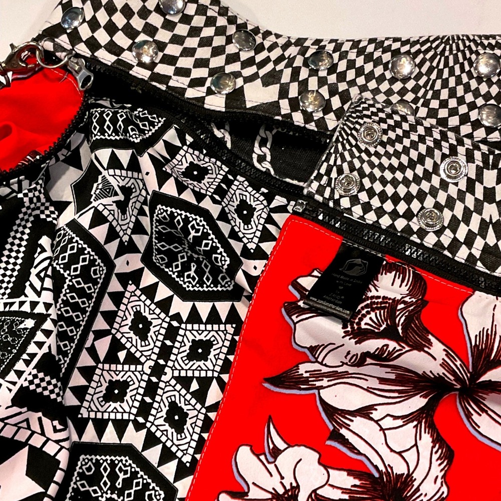 ZAND AMSTERDAM Reversible skirt Snap Adjustable geometric S M L boho bag retro - Picture 14 of 16